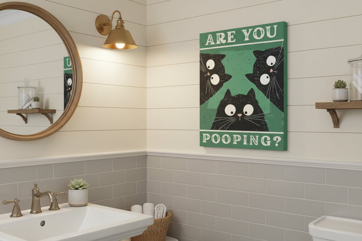 Cheeky Black Cat Bathroom Wall Art