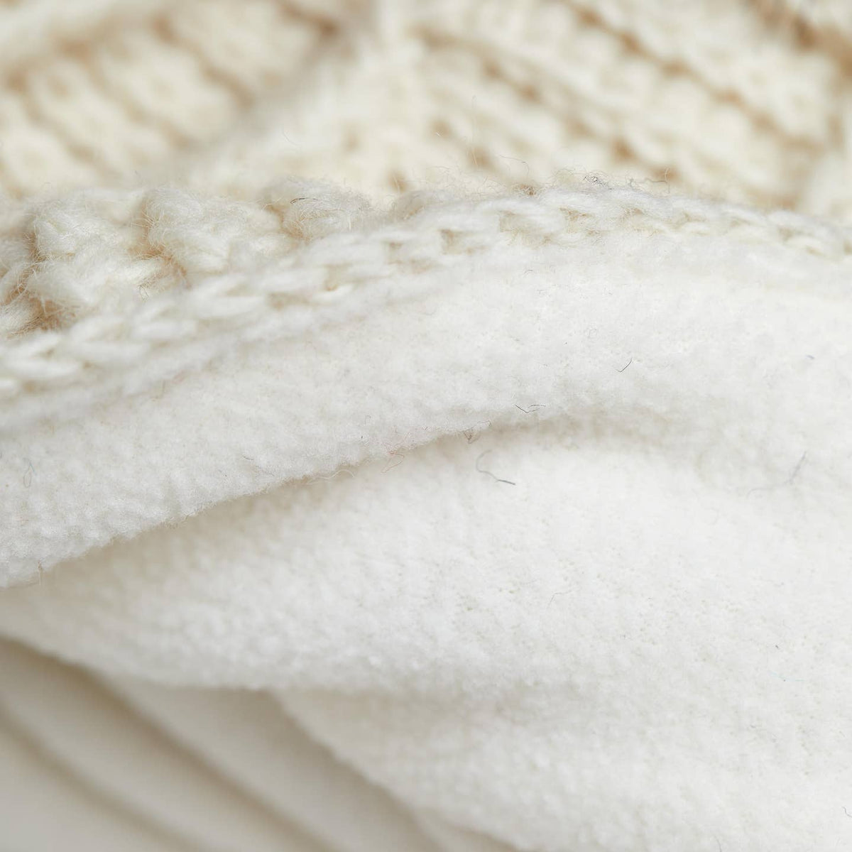 Ribbed Hand-Knit Wool Mittens with Fleece Lining