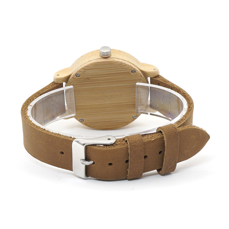 BOBO BIRD Genuine Leather Bamboo Wood Couple Watch
