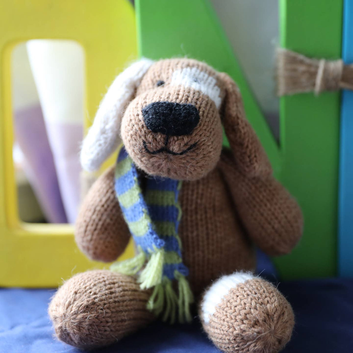 Handmade Knit Brown Spotted Dog, Fair Trade Plush Toy