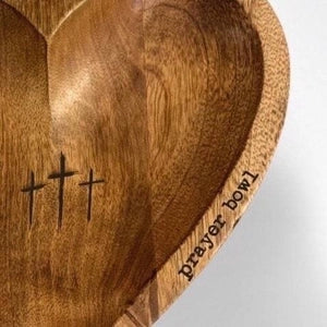 Carved Wooden Heart & Cross Decorative Bowl- 5 inch
