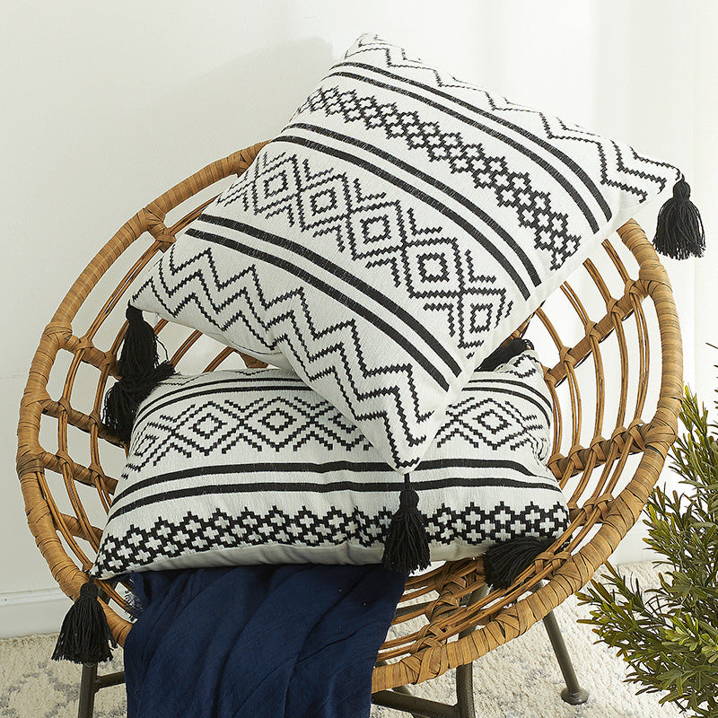 Black & White Tassel Pillow Cover