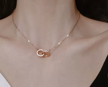 Chomel S925 Sterling Silver Micro-Diamond Double Ring Necklace