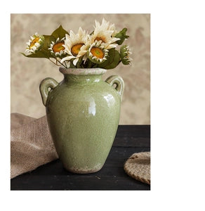 Vintage Grass Green Crackle Glaze Ceramic Vases