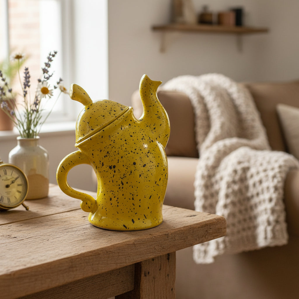 Playful Crooked tea pot- Ink-Splatter Ceramic Storage Jar-set of 2