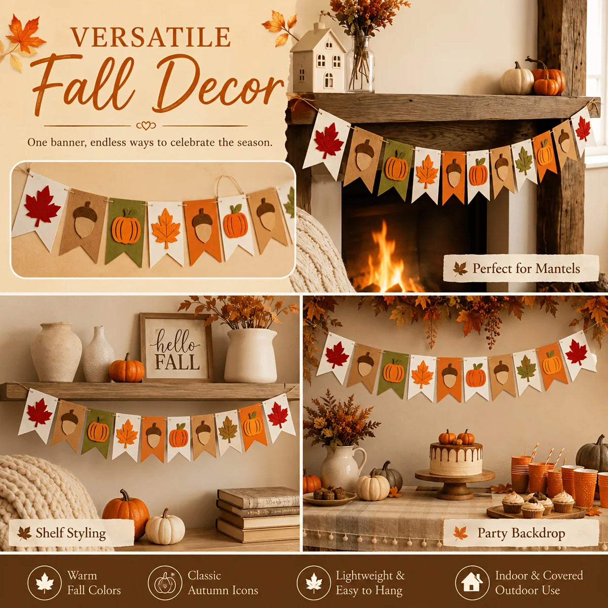 Fall Harvest Felt Banner – Pumpkin, Maple Leaf & Acorn Garland