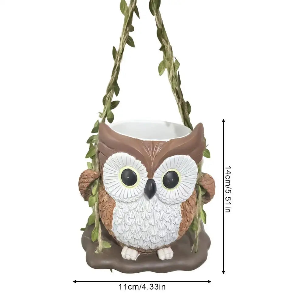 Owl Swing Resin Planter with Drainage Hole