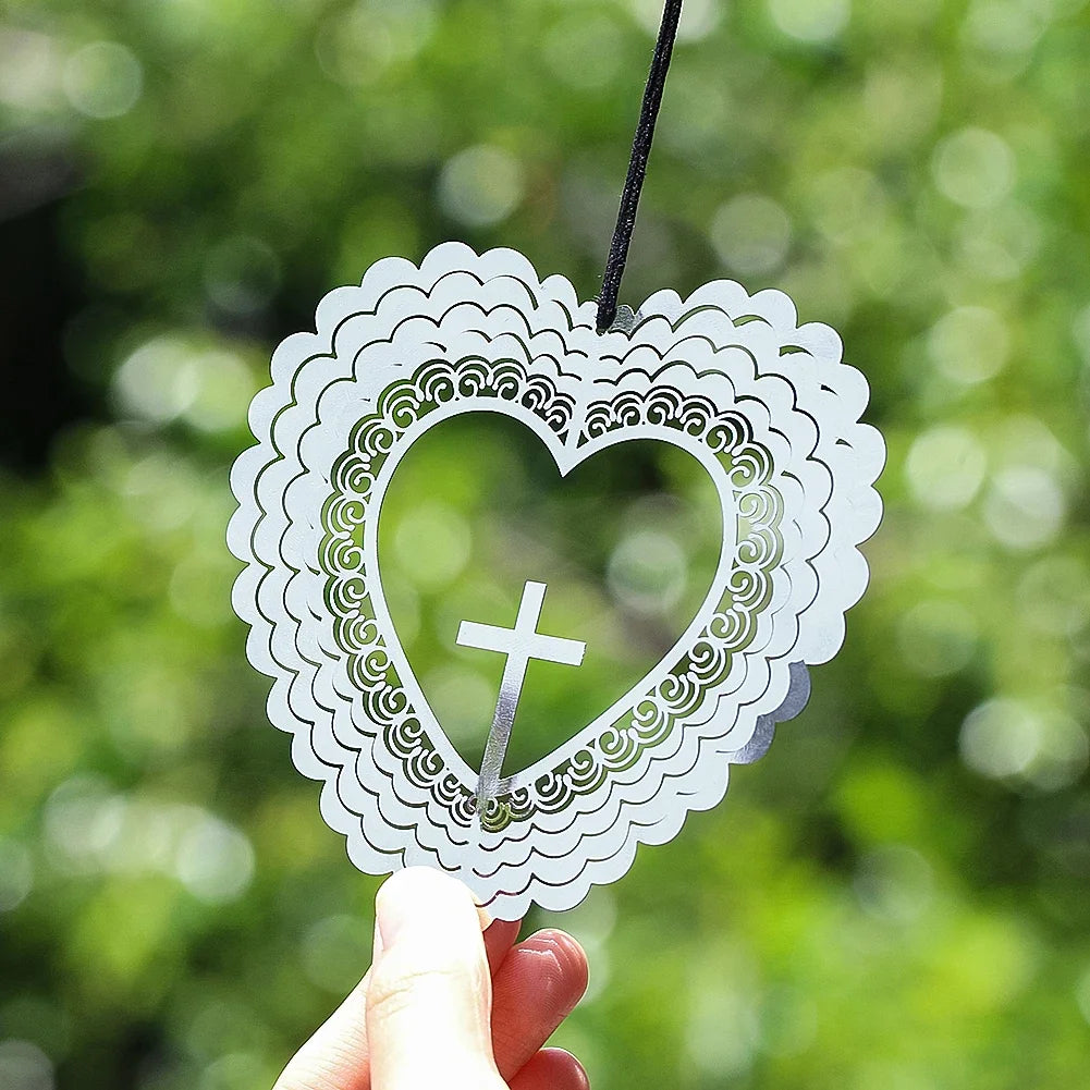 Heart Cross Wind Spinner Christian decor