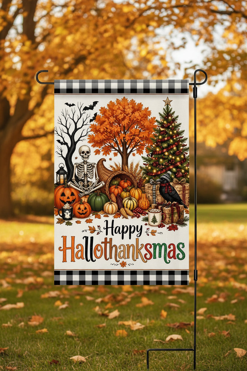Seasonal Garden Flag – Thanksgiving, Halloween & Christmas Flax Holiday Yard Banner