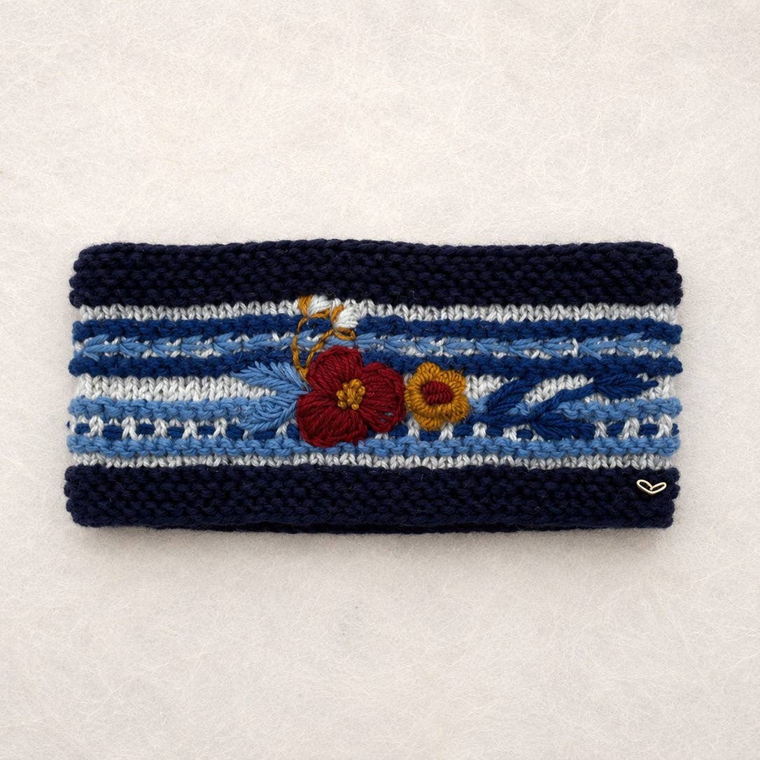 Nantucket Floral Hand-Knit Wool Headband with Fleece Lining