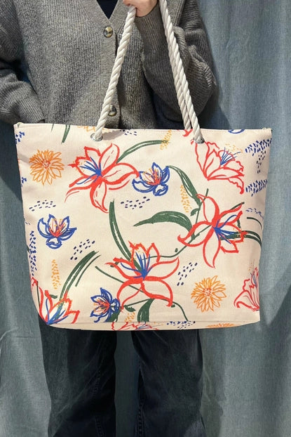 Painted Floral Canvas Tote Bag