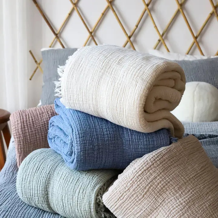 Organic Cotton Muslin Blanket, Ivory