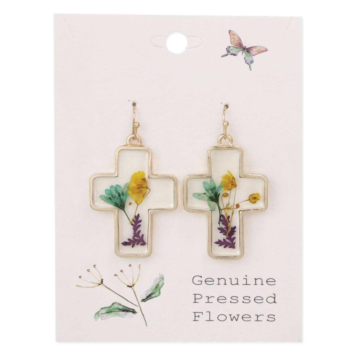 Gold Cross Dried Flower Earrings