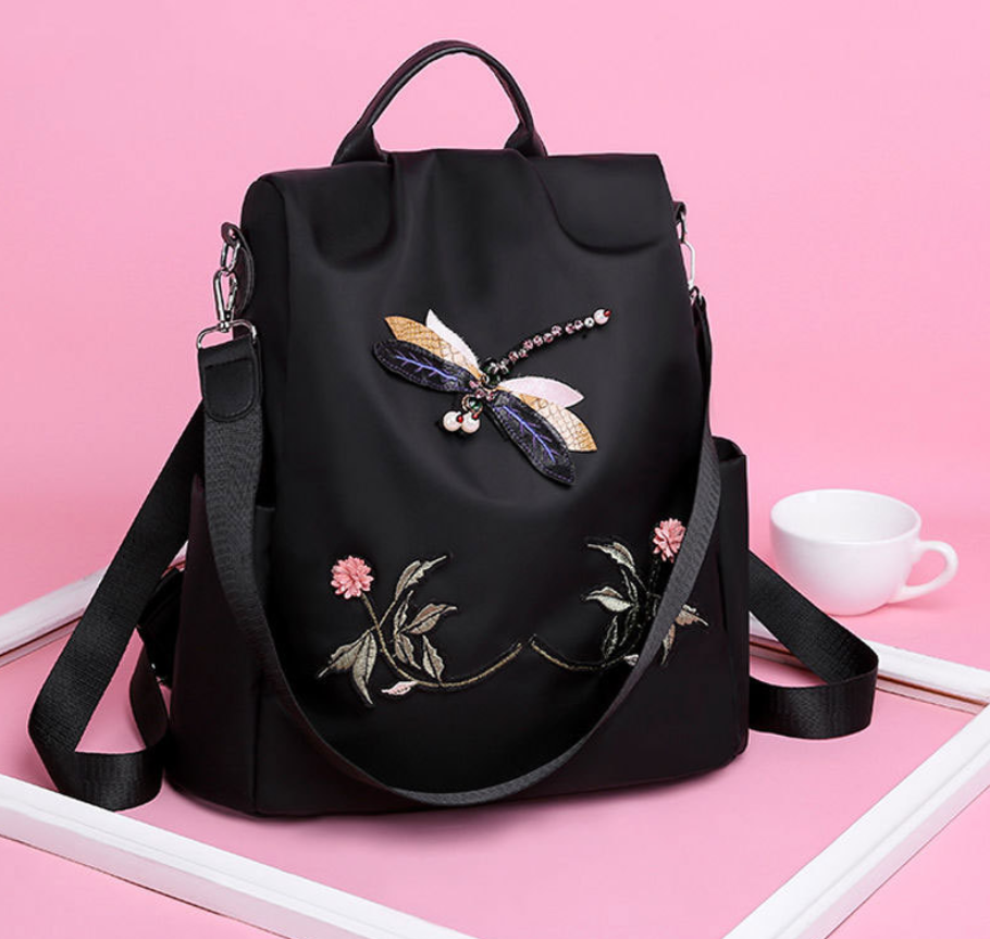 Embroidered Dragonfly Oxford Cloth Backpack