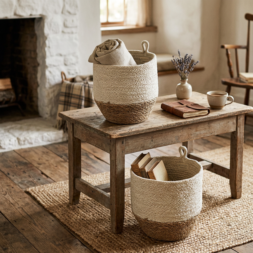 Amari Handwoven Jute & Seagrass Bins, Set of 2