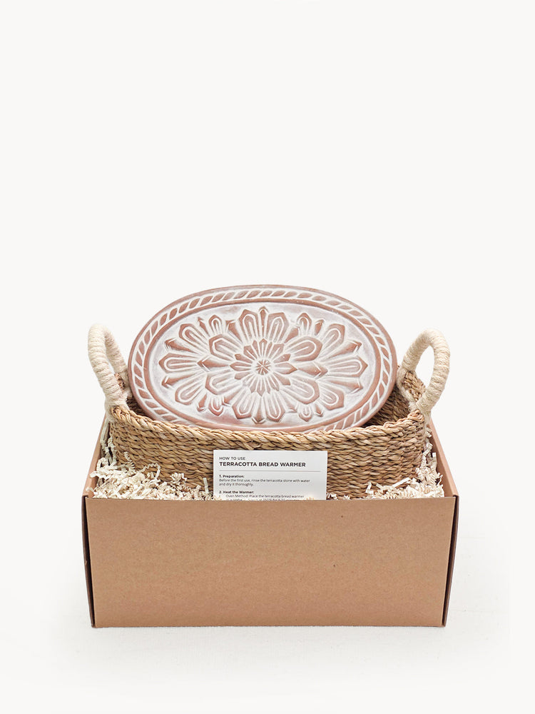 Flower Terracotta Bread Warmer & Seagrass Basket