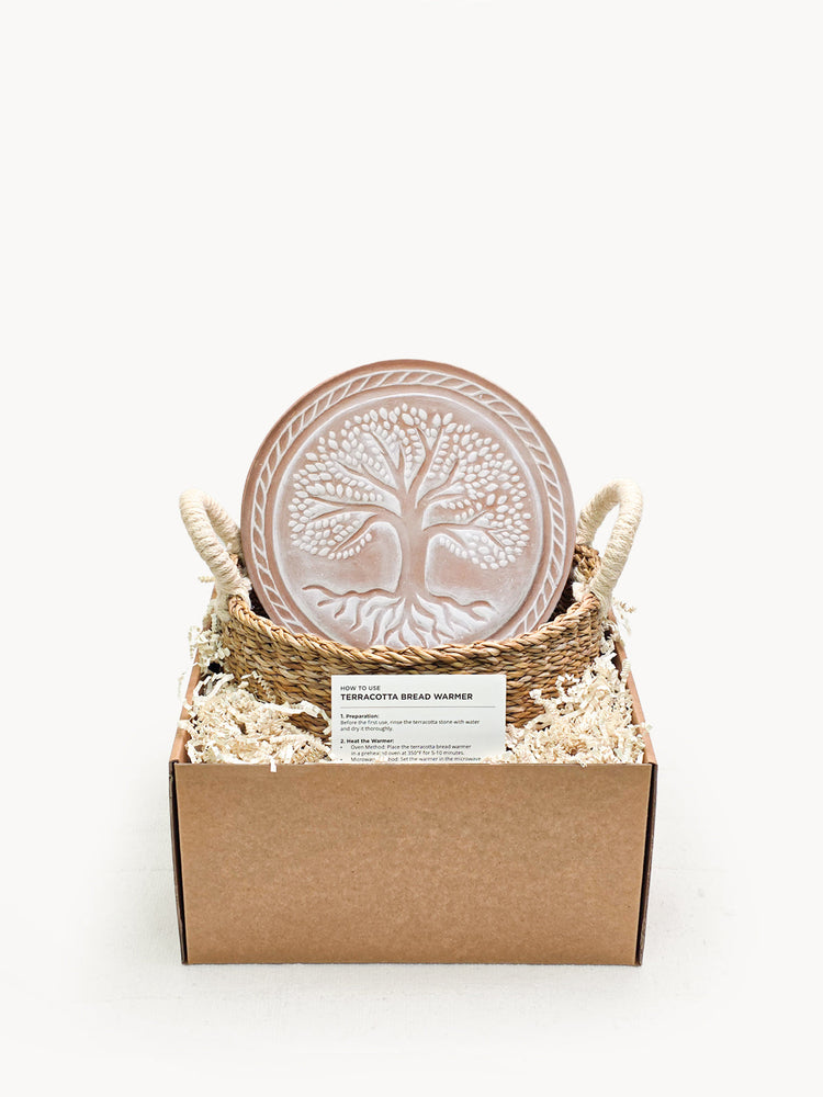 Tree of Life Terracotta Bread Warmer & Round Basket