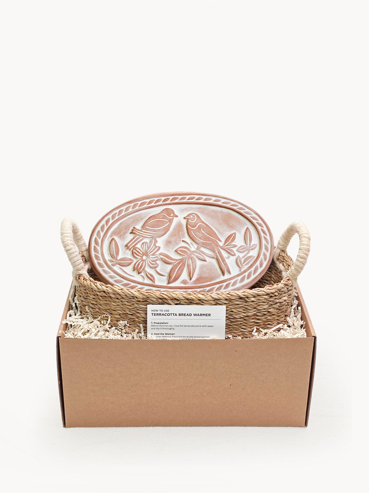 Lovebirds Terracotta Bread Warmer & Handwoven Basket