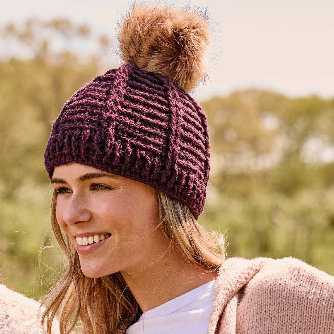 Ribbed Handmade Wool Pom Beanie with Fleece Lining