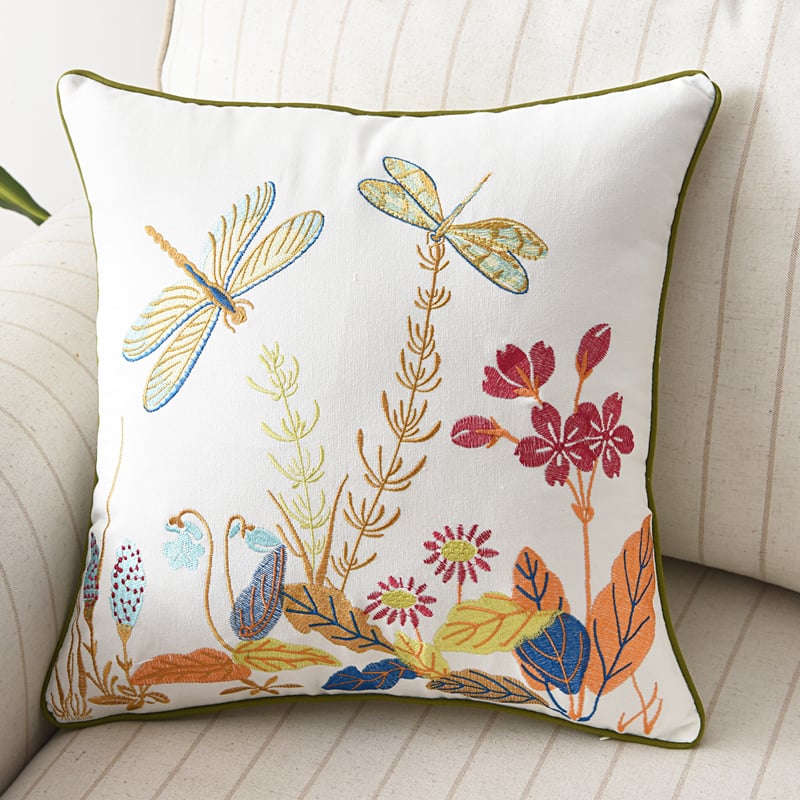 3D Embroidery Flower, Bird & Butterfly Cushion Cover
