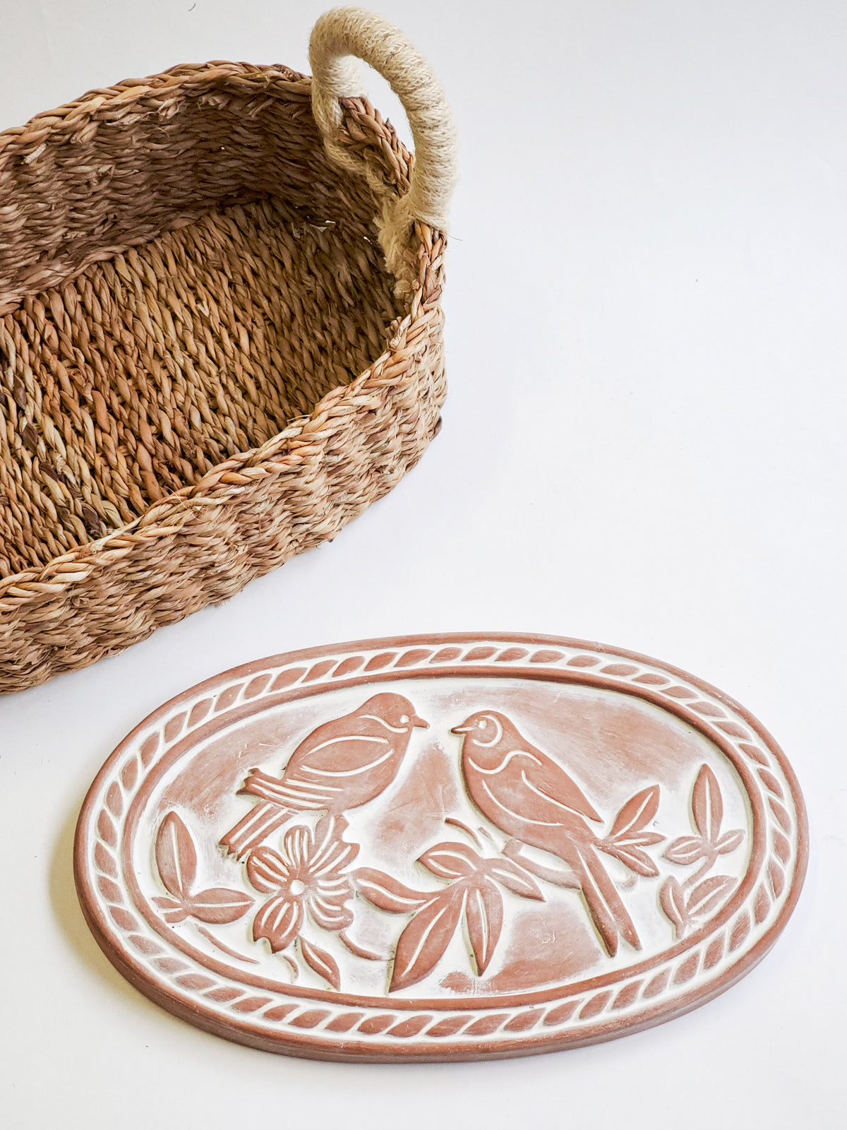 Lovebirds Terracotta Bread Warmer & Handwoven Basket