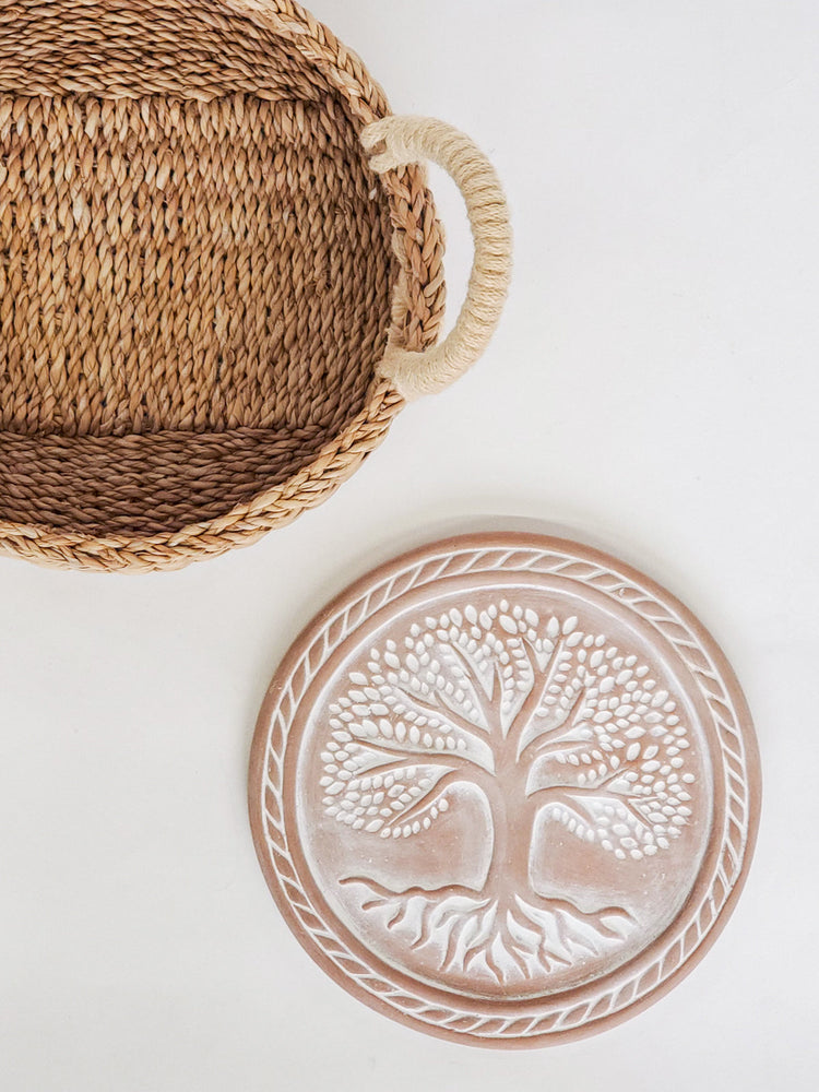 Tree of Life Terracotta Bread Warmer & Round Basket