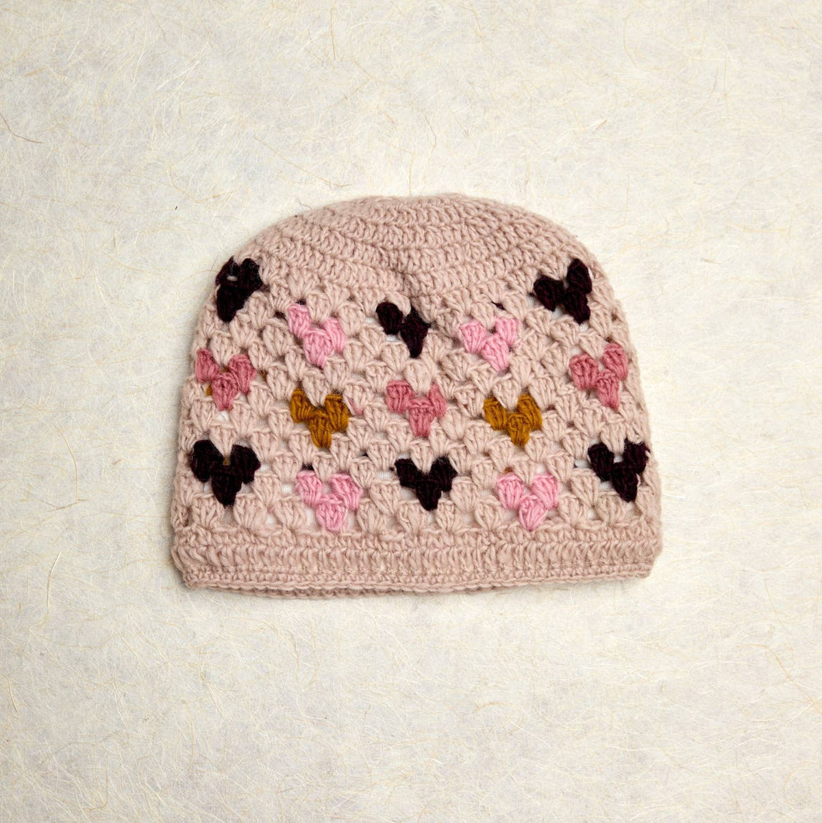 Carina Heart Crochet Wool Beanie with Wool Fleece Lining