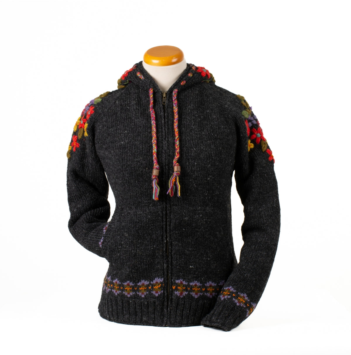 Wildflower Embroidered Wool Zip Hoodie Sweater