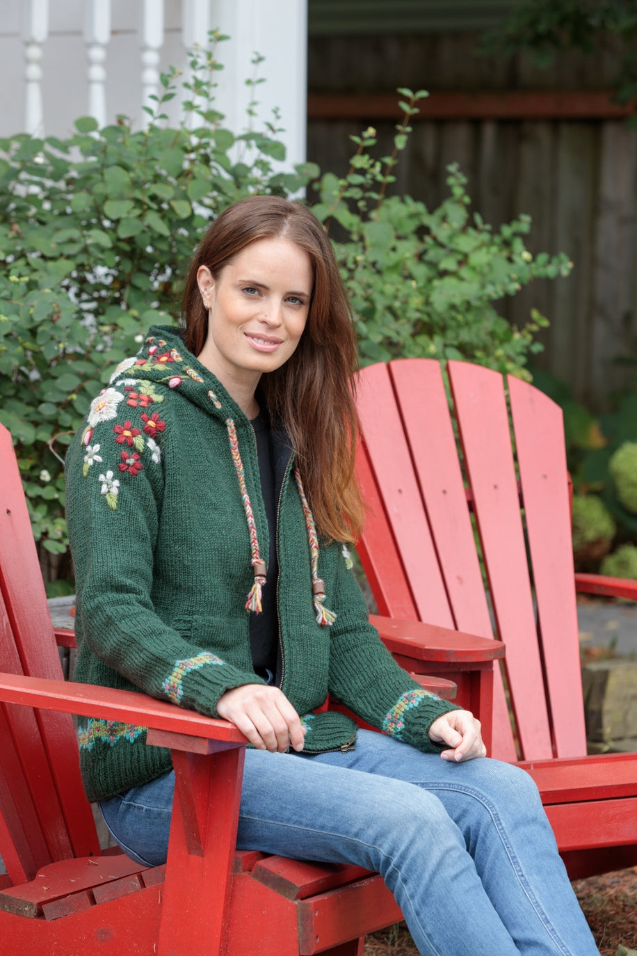 Wildflower Embroidered Wool Zip Hoodie Sweater