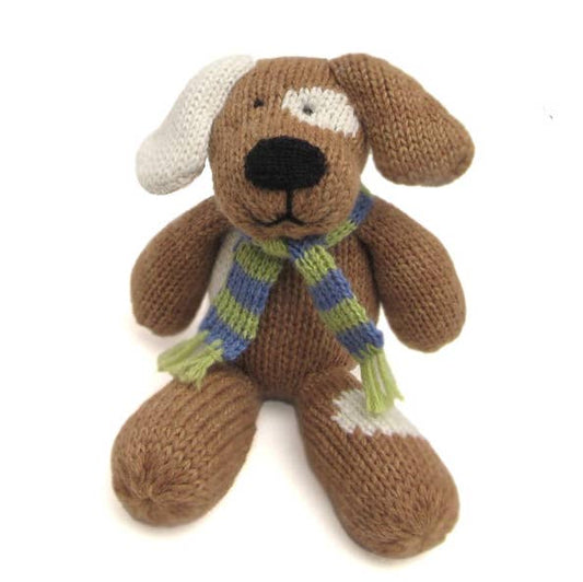 Handmade Knit Brown Spotted Dog, Fair Trade Plush Toy