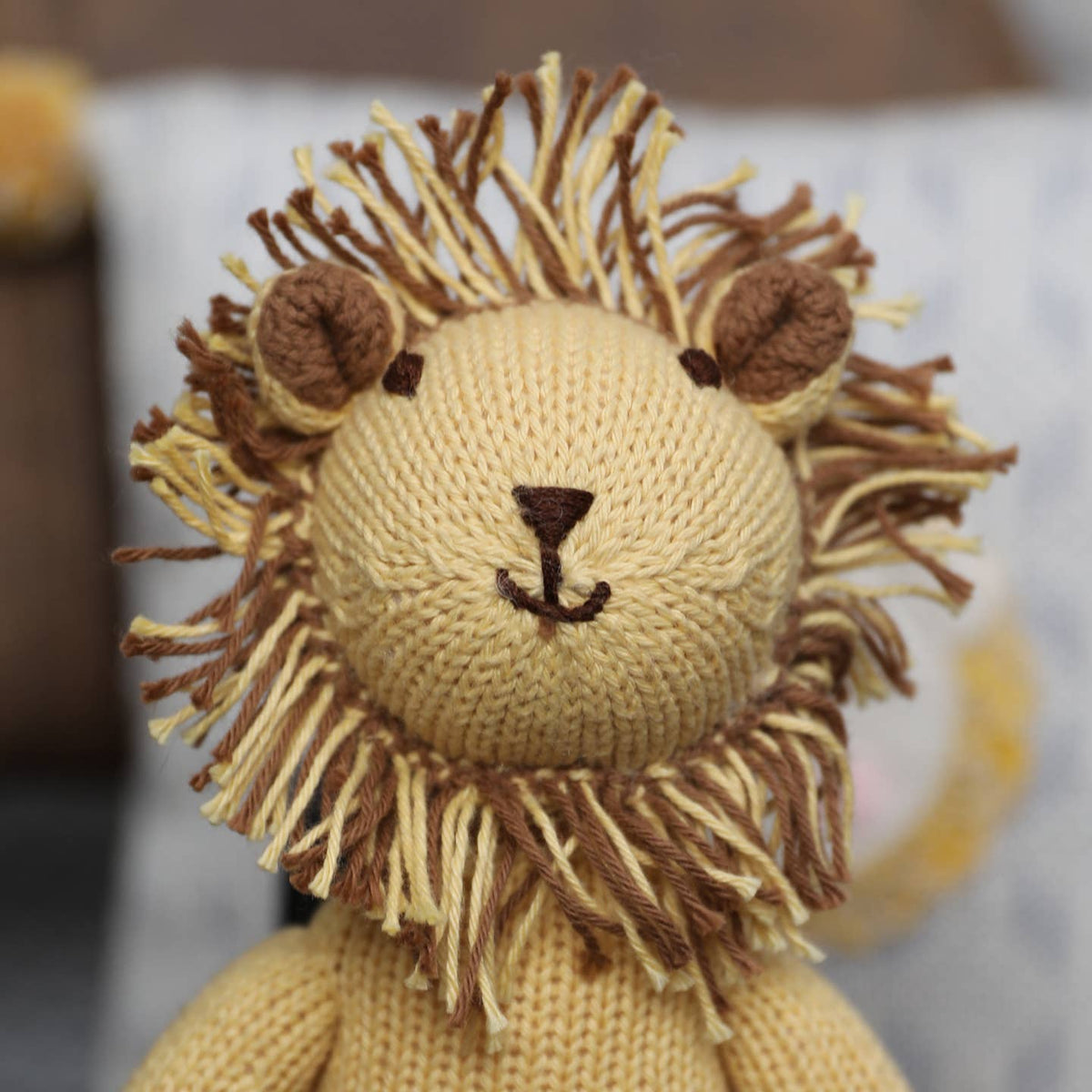 Handmade Knit Lion Toy, Fair Trade Cotton Plush