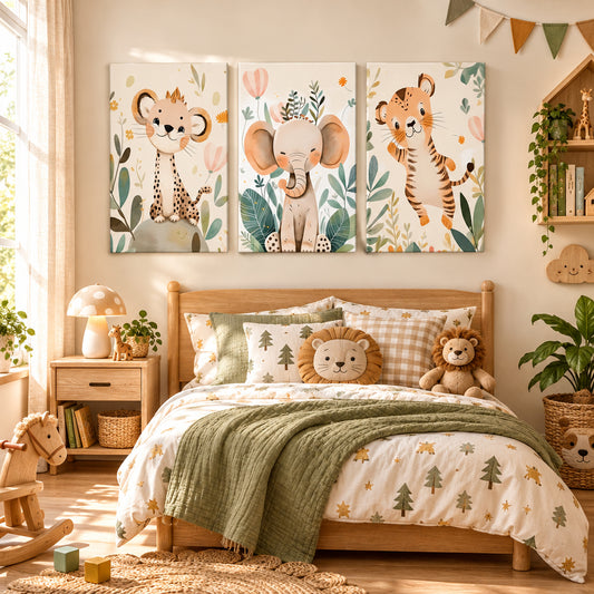 Safari Animal Canvas Wall Art, Set of 3