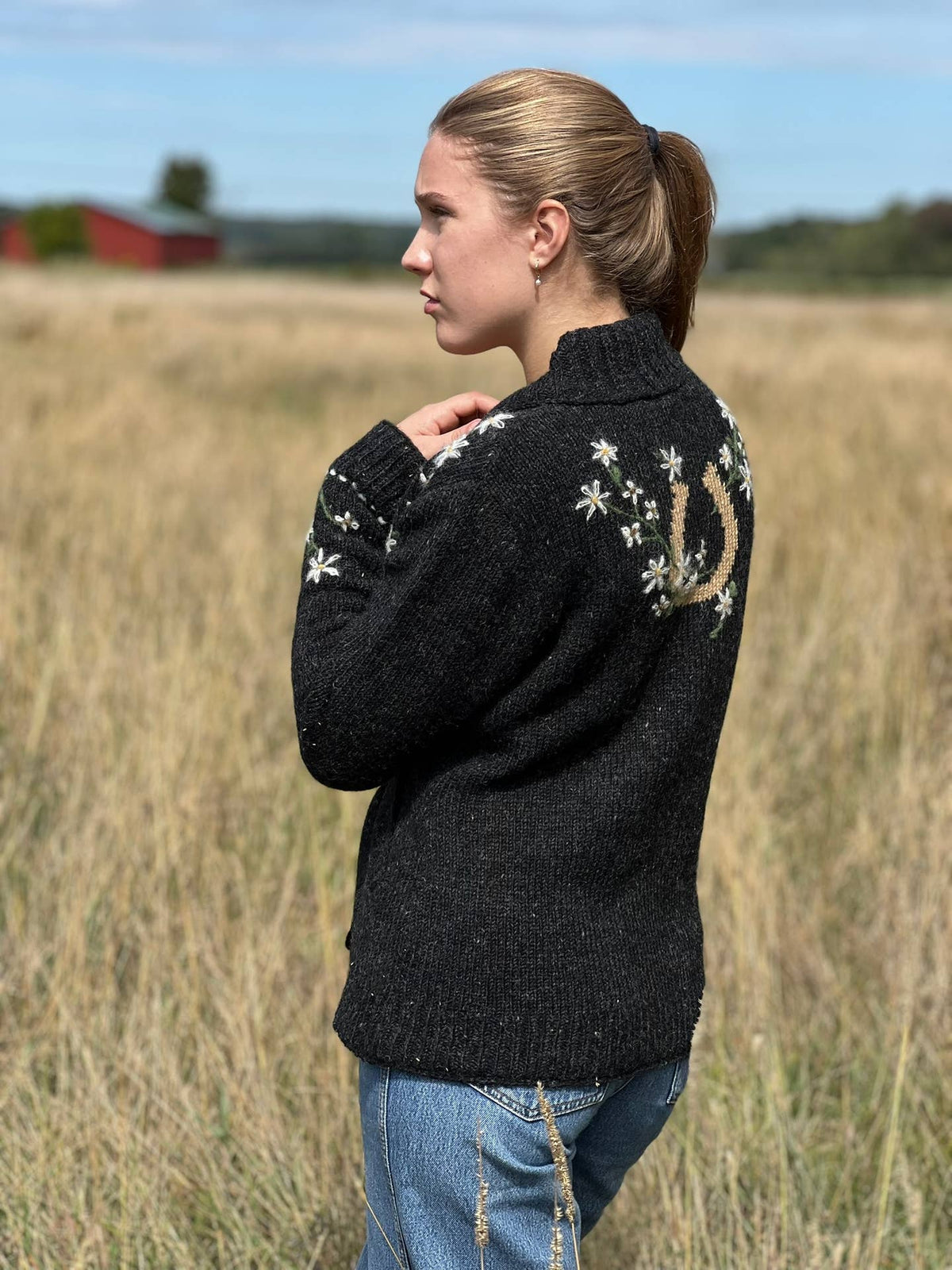 Lucky Daisy Embroidered Wool Cardigan