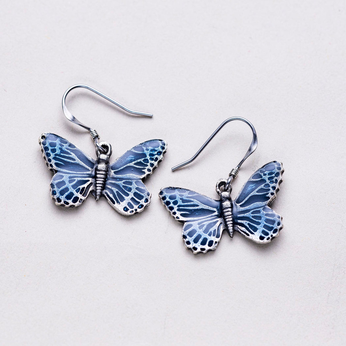 Danforth Pewter Blue Butterfly Dangle Earrings