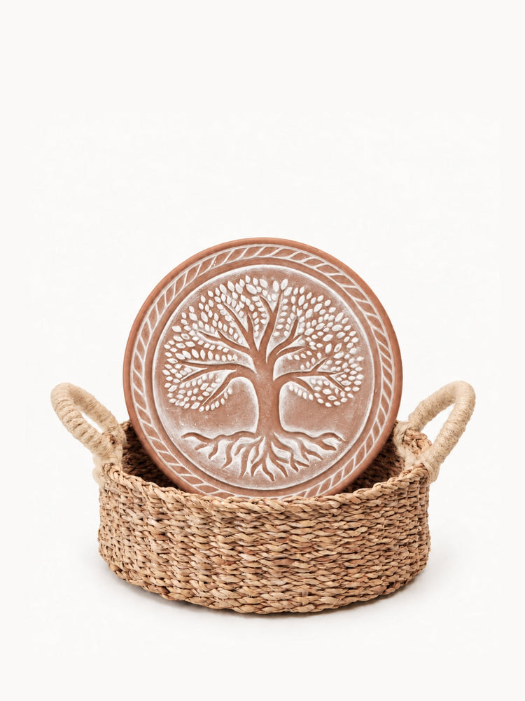 Tree of Life Terracotta Bread Warmer & Round Basket