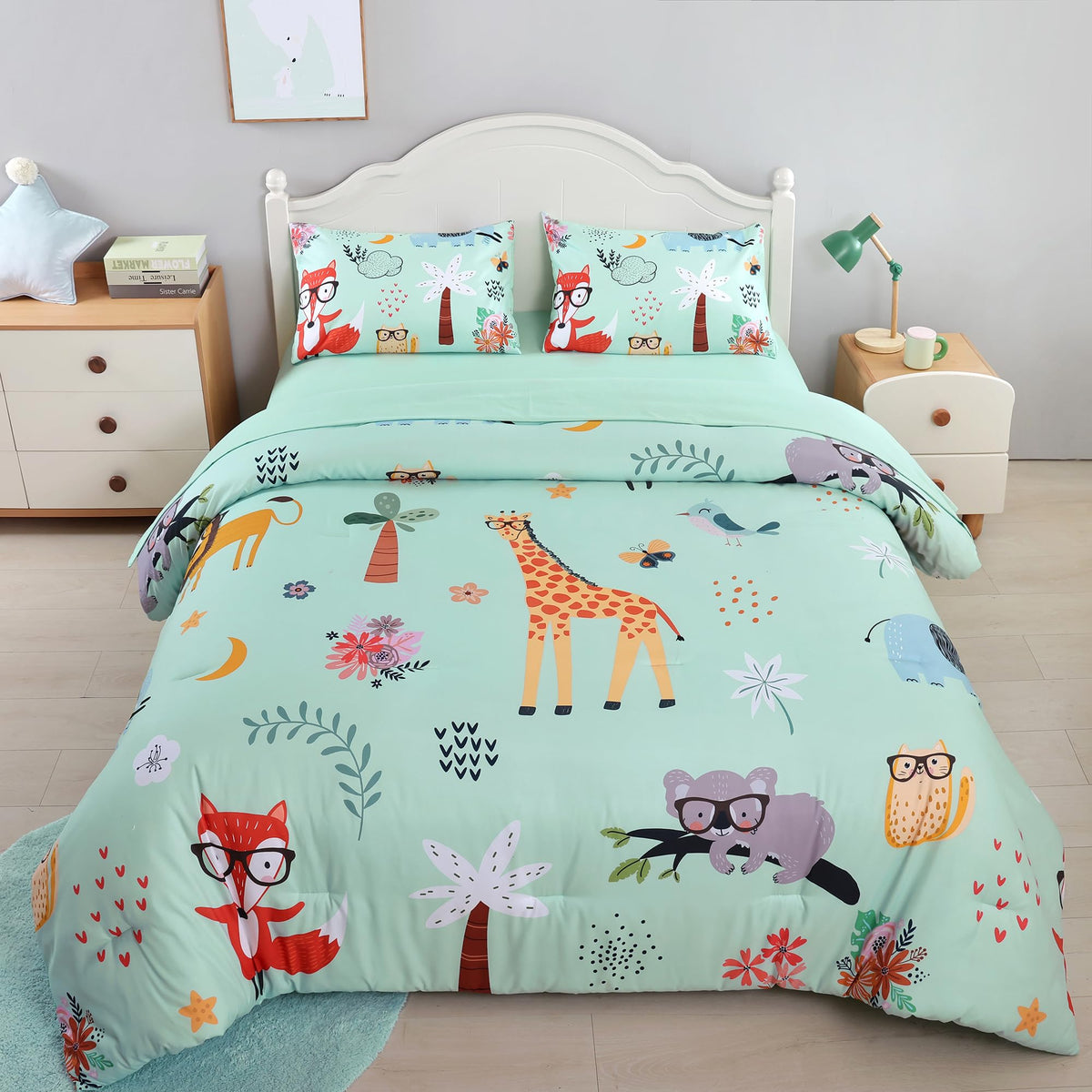 weigelia Twin Comforter Set 5 Pieces Bed in a Bag Set Zoo Kids Comforter Set Lightweight Soft Twin Bedding Sets for Boys Girls