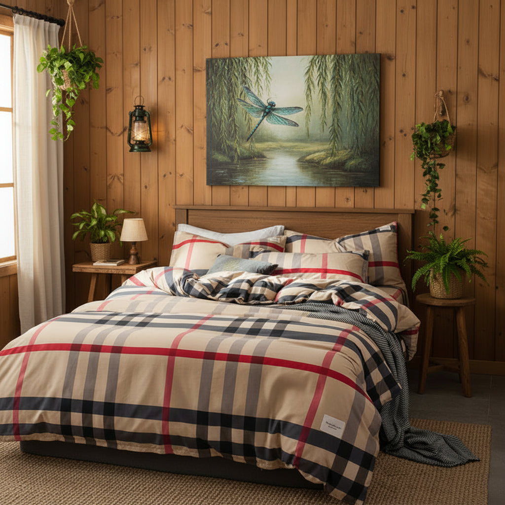 Willow Drift -Brushed Cotton 4-Piece Bedding Set | Nordic Plaid