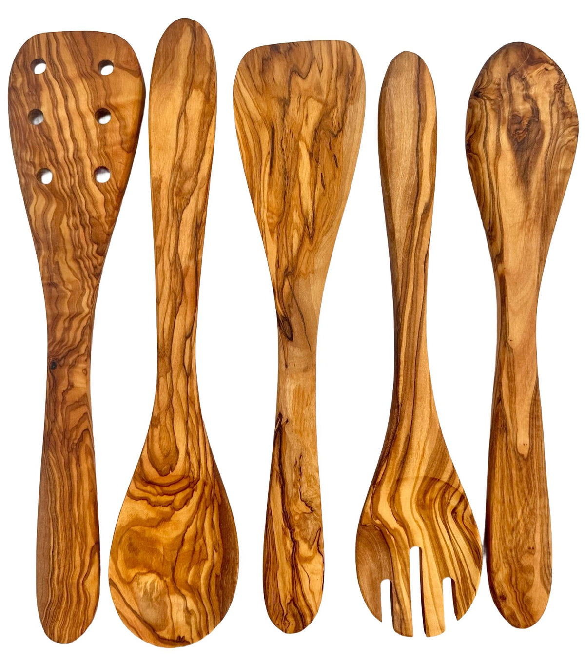 Hand-Carved Olive Wood Kitchen Utensil Set | 5 Pieces