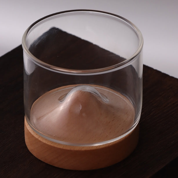 Mountain Drinking Glasses with Wooden Coasters, Set of 2