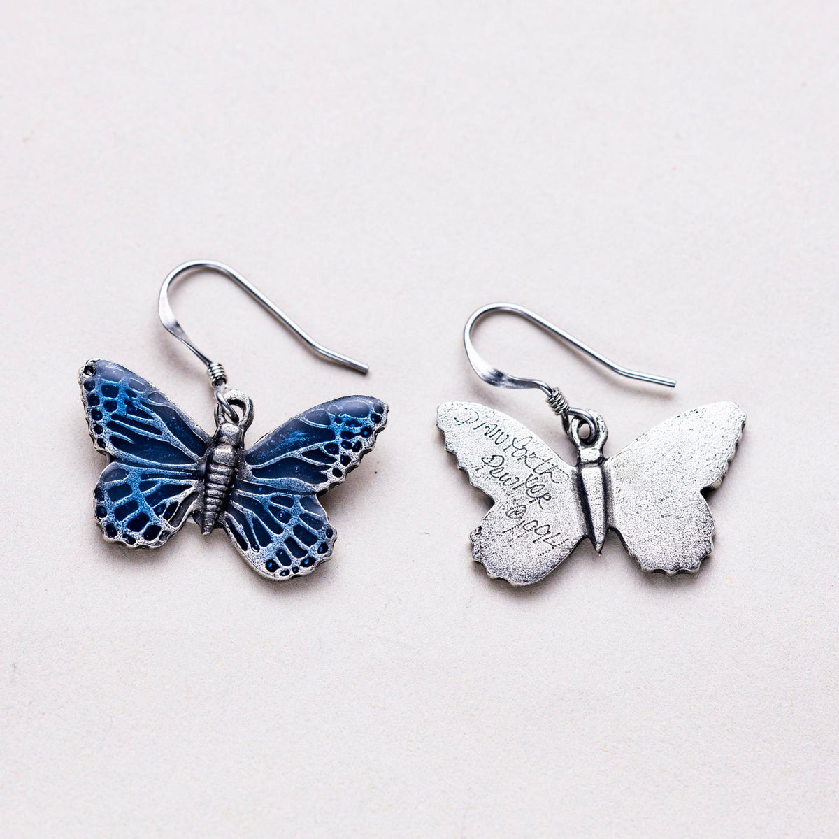 Danforth Pewter Blue Butterfly Dangle Earrings