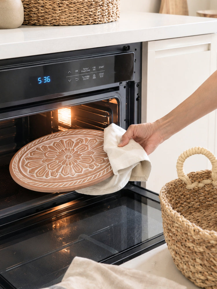 Flower Terracotta Bread Warmer & Seagrass Basket