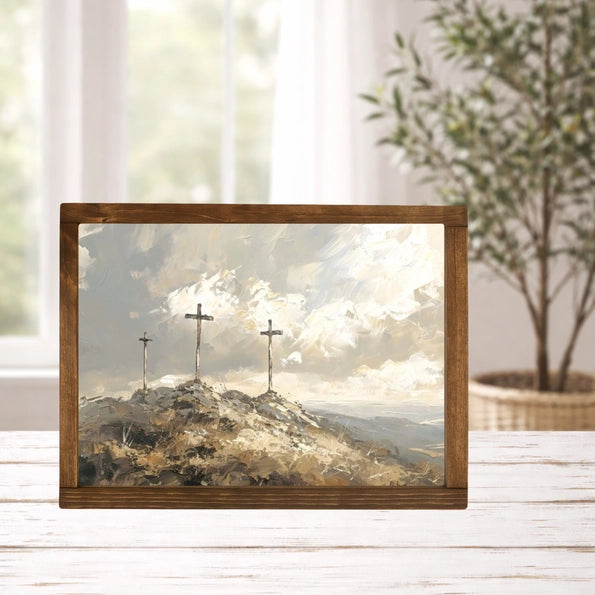 Handmade Three Crosses Framed Print – 8 × 8