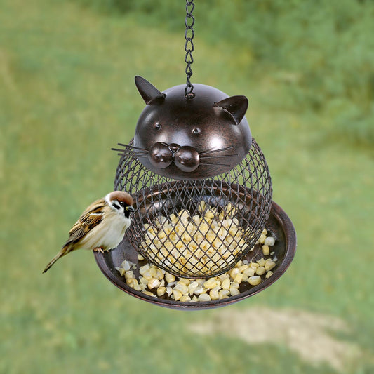 Vintage-Style Metal Cat Bird Feeder