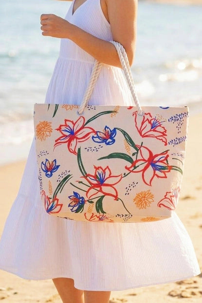 Painted Floral Canvas Tote Bag