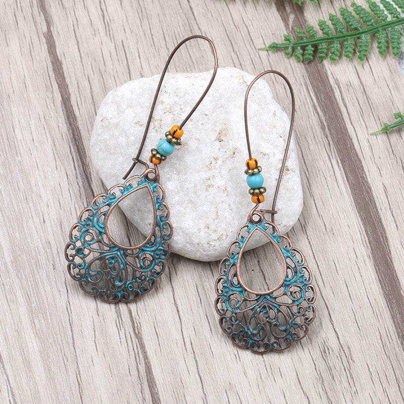 Blue Openwork Oval Statement Earrings