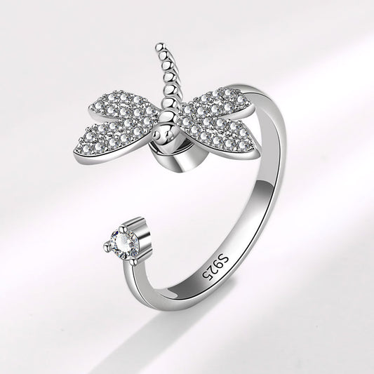 Rotating Dragonfly Design Zircon Ring