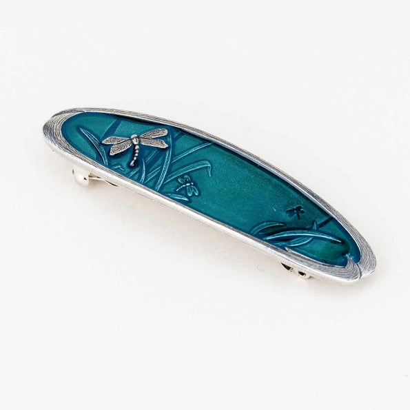 Teal Dragonfly Pewter Barrette for Thick Hair