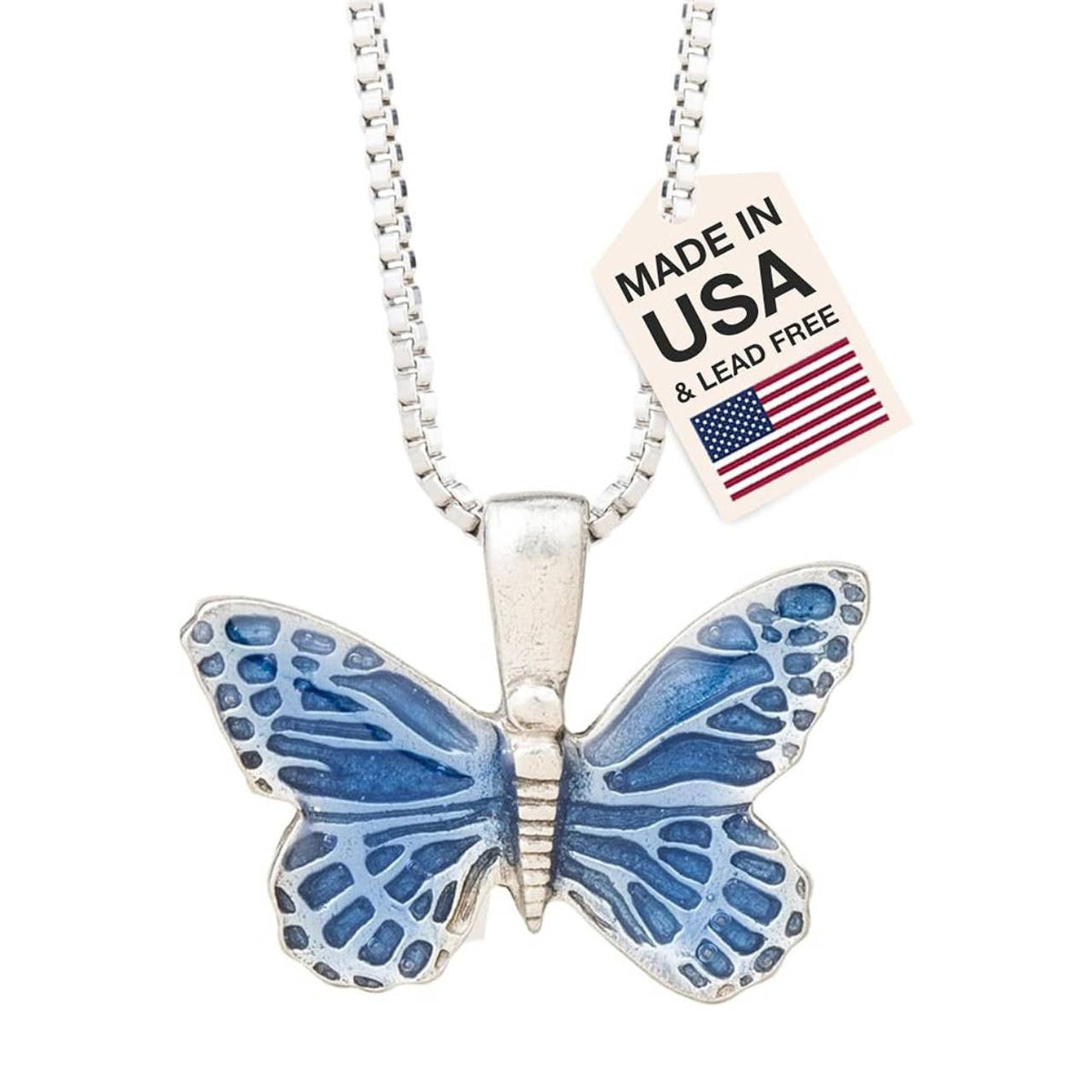 Danforth Pewter Blue Butterfly Necklace • 18"