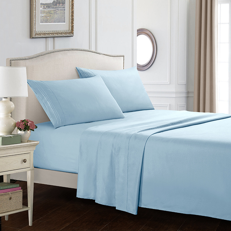 Queen Size Four-piece Set Embroidered Solid Color Bed Goods