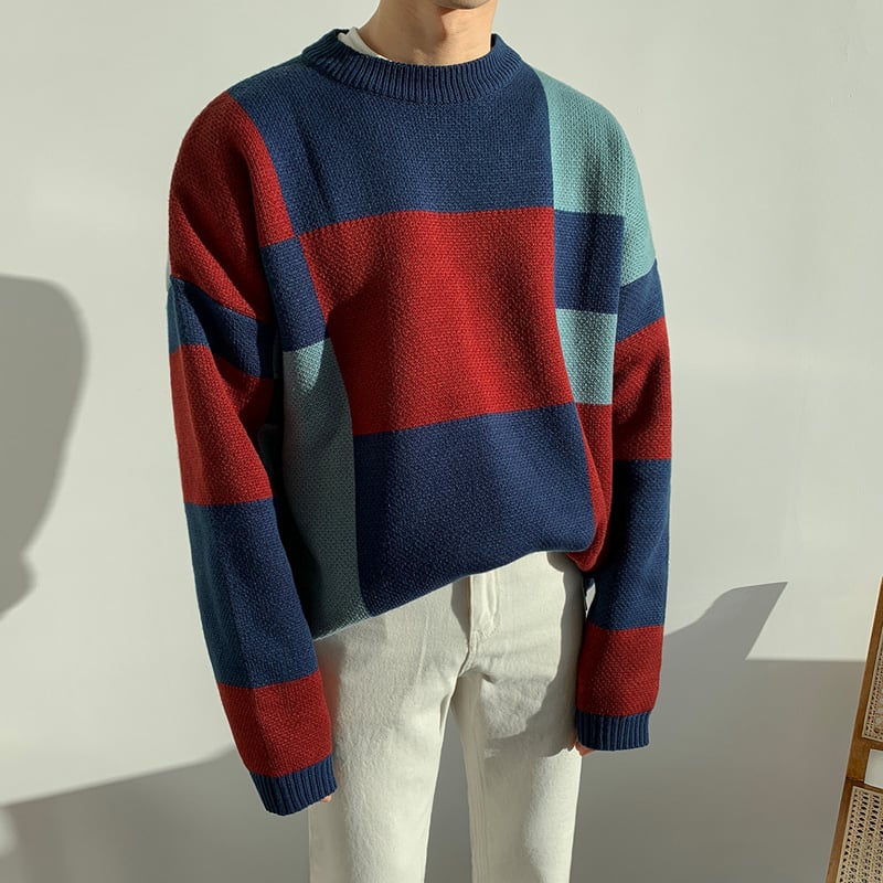 Plaid Couple's Thick Knitted Winter Sweater